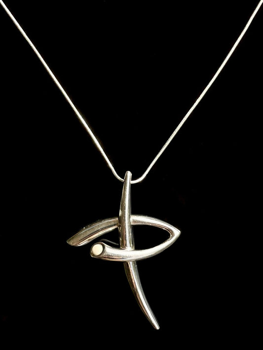 Sculptural necklace with white cabochon