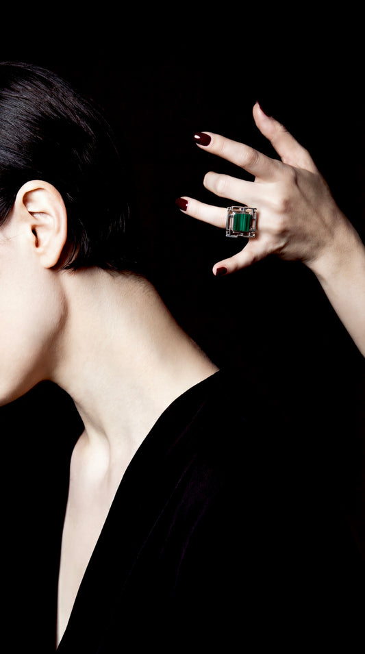 Malachite adjustable ring