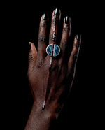 Trapeze ring with split azurite face