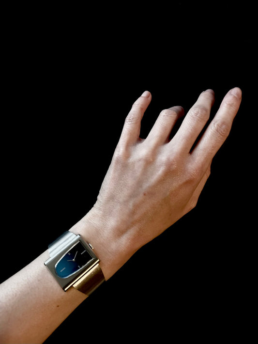 Seiko rectangular blue dial watch