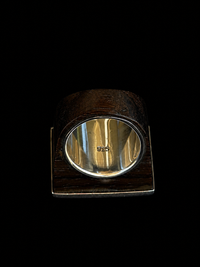 Geometric silver & wood ring