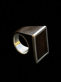Geometric silver & wood ring